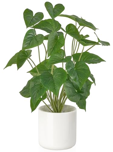 Mkono Fake Plants in Pot, 17" Potted Artificial Plants for Home Decor Indoor Faux Green Leaf Plant with Modern White Planter for Desk Shelf Office Room Decoration (White, Large) - color: White, size: Large