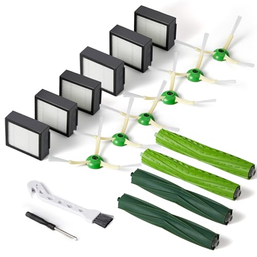 Replacement Parts & Accessories for i-Robot E, I & J Series, Combo i5, j5 Series Robot Vacuum, 2 Dual Multi-Surface Rubber Brushes & 6 HEPA Filter & 6 Edge-Sweeping Brushes - color: 18 Pack