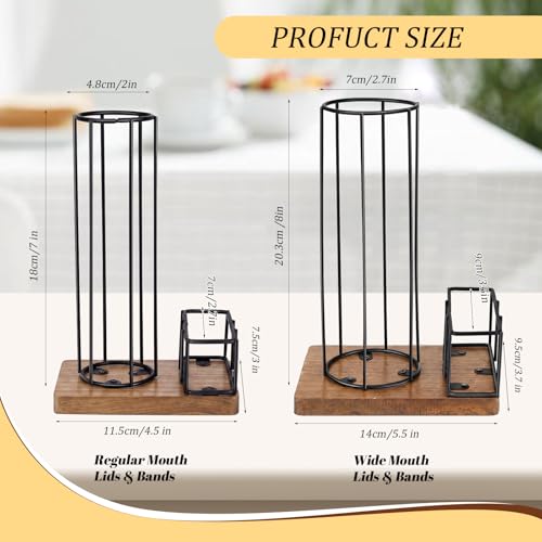2PCS Mason Jar Lid Organizer & Holder (Wide Mouth & Regular Mouth) Iron Ball Jar Wooden Storage Accessories for Home Kitchen Organization Fit Mason/Canning/Bamboo Lids, Holds 20 Lids & 20 Rings