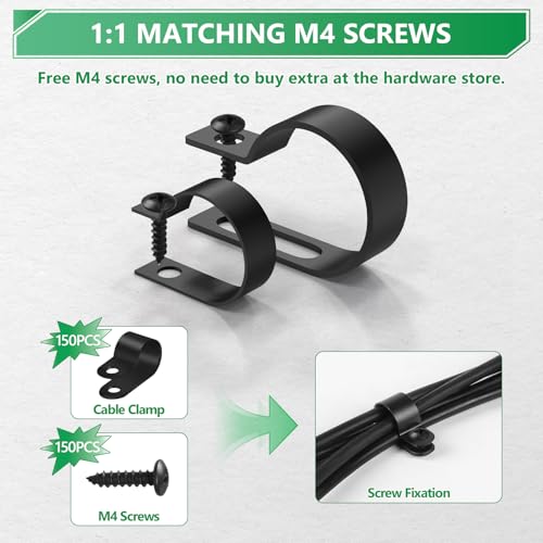 Cable Clips for Cable Management Cord Organizer, 6 Sizes 290 PCS Nylon R-Type, 3/16'' 1/4'' 3/8'' 1/2'' 3/4'' 1'' Black Plastic Screw Mounting Cord Fastener Clamp Assortment Kit with M4 Screws - color: 290PCS Black