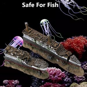 Pssopp Aquarium Shipwreck Decoration, Non Toxic Plastic Resin Ornament, Vivid Sunken Wreck with Realistic Detail for Fish Tank, Low Maintenance Decor for Home Aquarium Hobbyists and Fish Owners