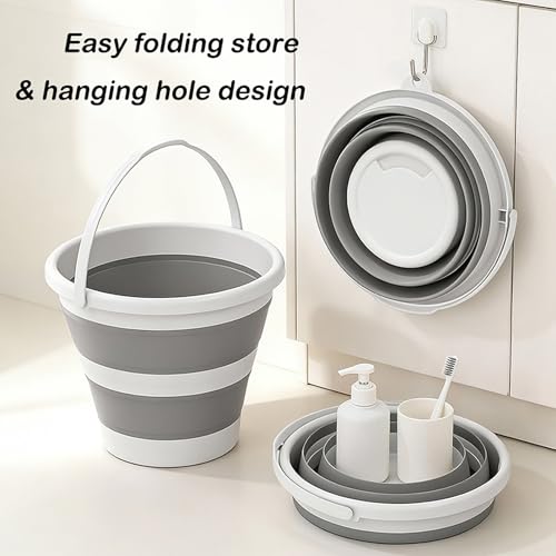 Collapsible Bucket with Handle 5L (1.32Gal), Foldable Pop Up Water Tub, Small Cleaning Mop Bucket, Portable Space Saving Pail for Household Cleaning, Car Wash, Camping, Gardening & Outdoor Use (Grey) - color: Gray, size: 5L