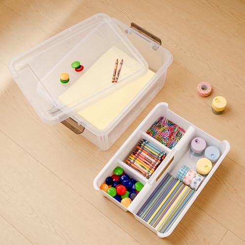 Citylife 17 QT Plastic Storage Bins Clear Storage Box with Removable Tray Stackable Latching Box with Handle for Organizing Tool, Craft, Office, Bead - size: 17 Qt- 1 Pack-H
