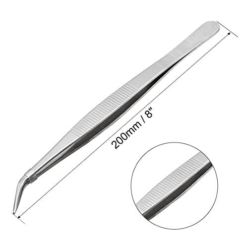 uxcell 8-Inch Stainless Steel Tweezers with Curved Pointed Serrated Tip Daily Garden Tool - size: 8-Inch