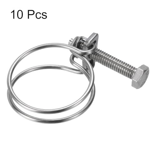 uxcell 10Pcs Double Wire Hose Clamp, 30-34mm Adjustable Stainless Steel Wire Hose Clips with M6 Bolt for Dust Collection Hose, Pump Hose Pipe - size: 30-34mm