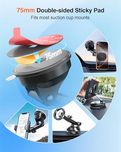 75mm Adhesive Pad Replacement for Suction Cup: 4Pcs 2.95'' Double Sided Sticky Tape for Dash Car Mount - High Bond Round Sticker Heat Resistant for Dashboard Windshield Window Cell Phone Holder