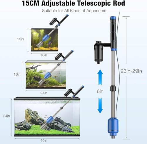 bedee Aquarium Vacuum Gravel Cleaner, 24W Electric Fish Tank Cleaner Vacuum, 6 in 1 Multifunctional Aquarium Cleaner for Automatic Water Change, Wash Sand, Water Circulation and Timed Off, Blue
