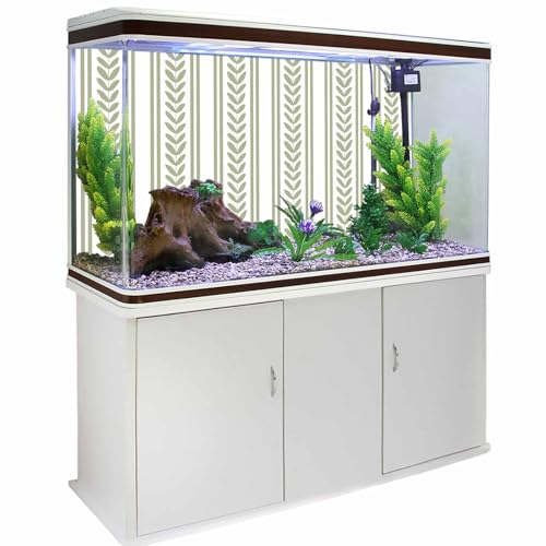 Sage Green Botanical Aquarium Background 16x24 Inch Self-Adhesive Fish Tank Decorations, Modern Farmhouse Striped Decorative Fish Tank Background Polyester Aquarium Decor Poster - color: Green, Cream, Olive, size: 16x24in