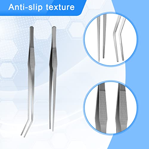 Aquarium Tweezers Extra Long 15 inches, Luxiv Stainless Steel Straight and Curved Tweezers 38cm Extra Long Tweezers for Fish Tank Plant Aquascape Tools, Feeding Tongs - color: Silver