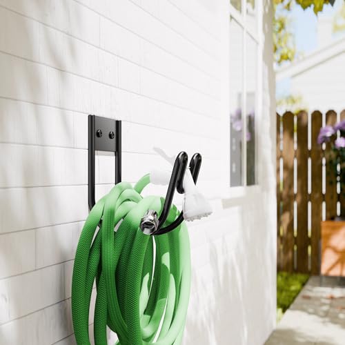 Black Metal Garden Hose Holder - Wall Mounted Water Hose Holder - Hose Hanger Heavy Duty for Water Hose Extension Cords Vacuum Hose (2 Pack) - size: 2 Pack