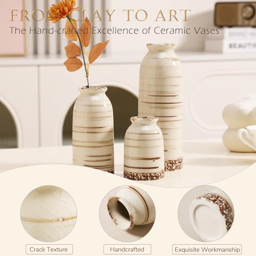 Joeabor Ceramic Vase Set of 3 - Handcrafted Ceramic Vases for Home Decor & Shelf - Modern Farmhouse Decor for Kitchen, Office, Bedroom & Living Room Decorative Objects for Mantel, Table Centerpieces - color: Set a