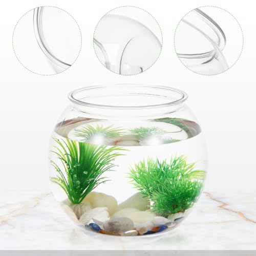 POPETPOP Small Fish Tank Desktop Aquarium Round Clear Plastic Fish Bowl for Home Office Decor 8.66X8.66X6.89 Inches