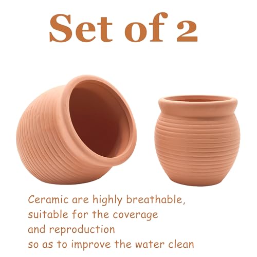 M2cbridge Pottery Ceramic Jar Natural Clay Vase for Cichlid Small Fish Shrimp Aquarium Decor to Play Hide Breed Habitat (Red Pots, 2pcs) - color: Red Pots, 2pcs