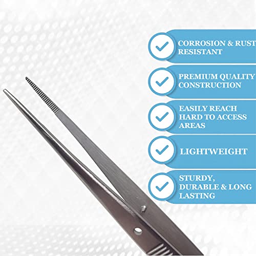 Lab Tweezers High Precision Forceps, 6" (15.2 cm), Fine Strong Point tweezers, Stainless Steel (6" Straight) - size: 6" Straight