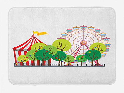 Circus Bath Mat, Circus Carnival Scene with Ferris Wheel and Tree Images Cool Fun Park Show, Bathroom Rugs Soft Bath Rugs Non Slip, Washable Cover Floor Rug, 18x30 Inch, Green Red - color: Color 8, size: 18*30inch