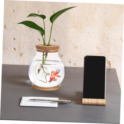 BESPORTBLE Desktop Hydroponic Glass Fish Tank with Lid and Bamboo Mat Transparent Betta Fish Bowl for Home Decor and Aquatic Plants for Desktop Bookshelf