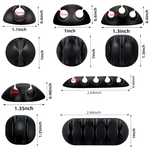 Adhesive Cable Clips Organizer 16 Pack Black Cord Holders for Desk Under Computer, Strong Sticky Wire Management Clips for Home Office TV Car Mouse Nightstand Accessories