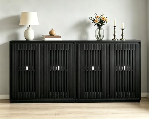 LKTART Mid Century Modern Entryway Cabinet, Narrow Small Sideboard Buffet Storage Cabinet with Arched Doors,TV Media Console Cabinet for Living Room,Kitchen,Home Bar,2 Pieces - color: B- Black, size: 2 Pieces