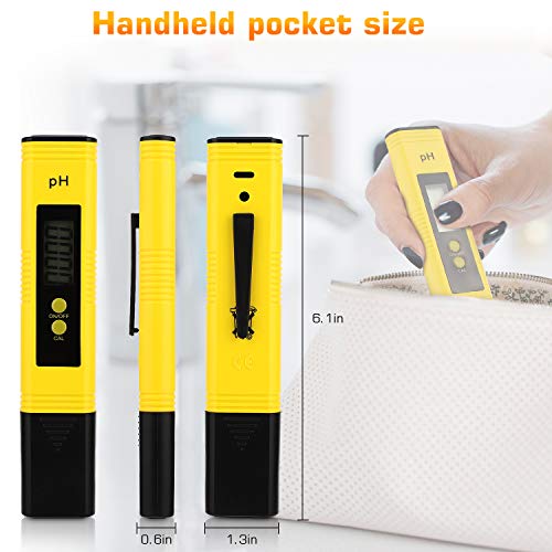 Digital pH Meter Tester Pen for Water, Pre-Calibrated, High Accuracy ±0.01, 0–14 pH Range, Pocket Size for Drinking Water, Pool, Aquarium & Hydroponics (Yellow) - color: Yellow