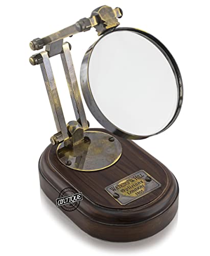 Handmade Magnifying Glass, Wooden Stand, Adjustable Arms, Vintage Style Magnifier, Reading Coin & Stamp, Astrologer, Collectible Table Office Home Décorative Gifts for Collectors