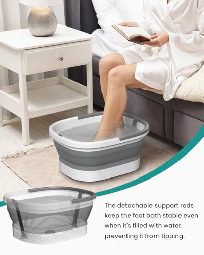Nekteck Collapsible Foot Soaking Tub with 138 Acupressure Nodes and Pumice Stone for Foot Bath Soak, Foot Basin Foot Massager for Pedicure Foot Spa, Gifts for Men Women Dad Mom - color: Grey