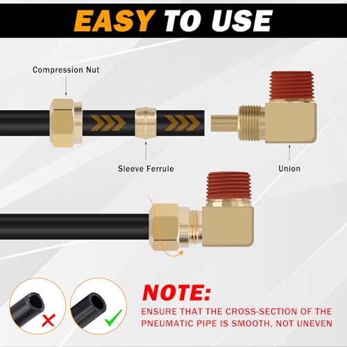5PCS 1/2" Tube OD x 1/4" NPT Thread Connect Fittings Brass 90 Degree Union Elbow Joint DOT Approved ，Air Line Adapter Air Suspension Kit for Truck Trailers and Air Brake System - size: 1/2" OD x 1/4" NPT, style: 90°NPT Thread Elbows-5PCS