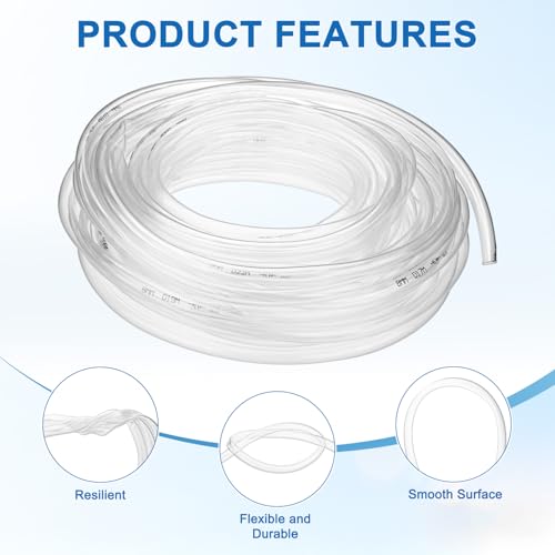 M METERXITY Vinyl Tubing 8mm ID x 10mm OD 50ft Flexible Plastic Tube with 2 Hose Ties, Lightweight Hybrid PVC Hose for Water Gardening/Airline/Aquarium Tubing [Clear] - size: 8mm ID x 50ft