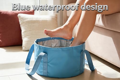 Foldable Washing Basin, Portable Travel Outdoor Collapsible Bucket Foot Soak Bucket Heat Preservation Waterproof (Blue)