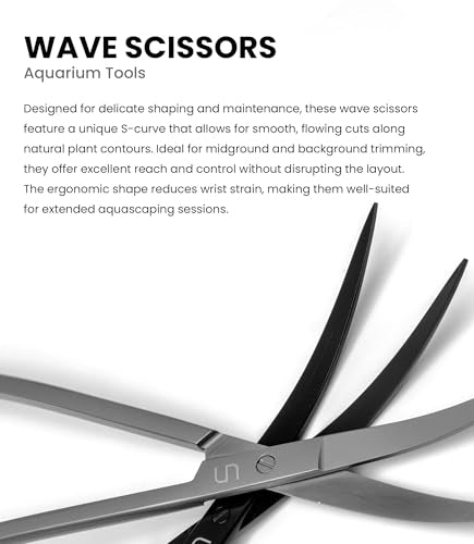 UNS Aquascaping Tools - Stainless Steel, Rust Resistant, Freshwater Planted Tank, Saltwater Reef Aquarium Maintenance Accessory - Trimming Stems & Carpets, Coral Cutting - Wave Scissors, Grey - color: Grey