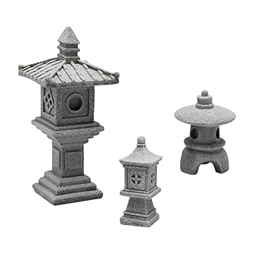 Saihisday 3PCS Mini Pagoda Garden Statue, Miniature Japanese Style Pagoda Lantern, Outdoor Fairy Garden Decor for Micro Landscape Yard Aquarium Bonsai Zen Garden Decoration - size: Circle Pagoda Statue