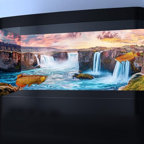 Natural Landscape Waterfall Aquarium Background, Art Natural Landscape Theme Fish Tank Background, Crawling Terrarium Background 30X18IN with 8 EVA Double-Sided Tape - color: Landscape03, size: 30X18in/75X45cm