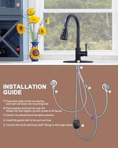 Bronze Kitchen Faucet with Sprayer, WOWOW Stainless Steel Kitchen Sink Faucet Oil Rubbed Bronze, High Arc Pull Down Kitchen Faucets for Sink - color: C: Oil Rubbed Bronze, style: Kitchen Faucet