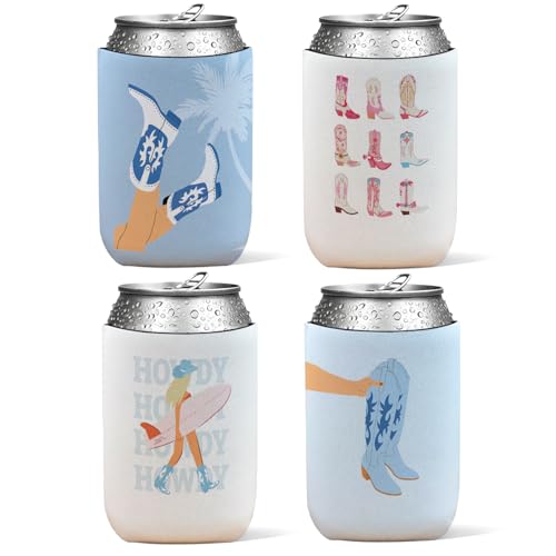 4 Pack Western Coastal Cowgirl Reusable Neoprene Insulator Cup Sleeve for Cold and Hot Drinks, Western Preppy Beach Coastal Cowgirl Can Drink Sleeves Cooler Sleeves Gifts for Women - color: Coast Cowgirl（Howdy)-cup