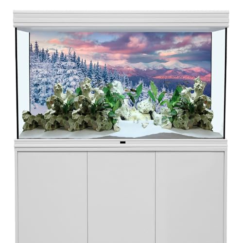 YongFoto Winter Snow Scene Fish Tank Background 30x12 inch Snowfield Pine Forest Rime Sunglow Rosy Clouds Polyester Backdrop Reptile Terrarium Aquarium Bearded Dragon Habitat Background - color: Purple 3, size: 30x12in/75x30cm