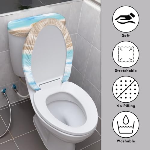 Toilet Seat Lid Cover Pack of 2, for Home Indoor Bathroom Decor, Toilet Tank Lid Cover Replacement with Stretch Edges Fits for Most Toilet Tanks & Lids, Sand Beach Seashell - color: Sand Beach Seashell
