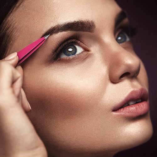 Pointed Tweezers | High Carbon Stainless Steel Needle Nose | Fine Point Precision Hair Removal | Perfectly Aligned & Hand-Filed Sharp | Pink - color: Pink