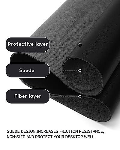 YSAGi Non-Slip Leather Desk Pad XL Size, Waterproof Laptop Computer Desk Keyboard Mat, Table Protector Blotter Mat, Large Mouse Pad for Office/Work/Home/Decor(Black, 47.2" x 23.6")-No Band - color: Black, size: 47.2" x 23.6"