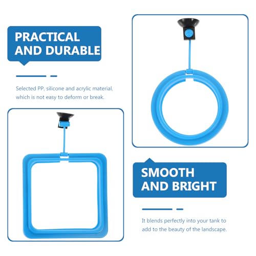 Luxshiny 3pcs Fish Feeding Ring Set with Suction Cups Aquarium Feeder Circles for Tropical Fish Blue and Square Design