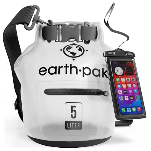 Earth Pak Waterproof Dry Bag with Zippered Pocket - Waterproof Dry Bag Backpack Keeps Gear Dry - color: Clear, size: 5L