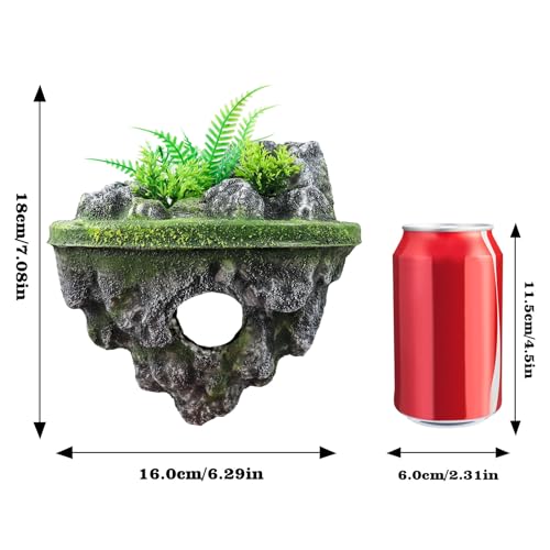 Floating Island Fish Tank Decorations – Aquarium Decor with Hideout Tunnel, Betta Fish and Shrimp Cave, PVC Aquarium Accessory with Artificial Plants - size: Large