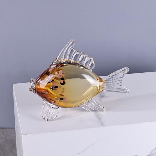 LCCCK Large Hand Blown Glass Fish Figurines, Aquarium Sea Glass Art, Fish Statue Sculpture Modern Coastal Accent - for Beach Knick Knacks, Coffee Tables, Nautical Offices Centerpiece (Gold) - color: Gold
