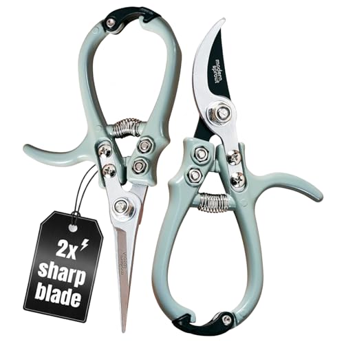 Modern Sprout Hand Pruners & Shears Set w/blister - Lightweight Gardening Tools - Easy Lock - Sharp Carbon Steel Blades - Rust Resistant Scissors for Herbs & Flowers- Gift for Father's Day - Sage - color: Sage