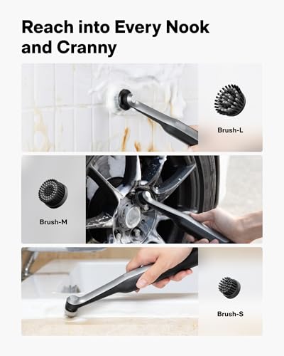 HOTO Wand™ Cordless Spin Scrubber, Electric Rechargeble Grout Cleaning Brush, IPX7 Waterproof Bathroom Scrubber, 12 Replaceable Brush Heads Version Power Scrubber for Grout, Tiles, Corners, Crevices