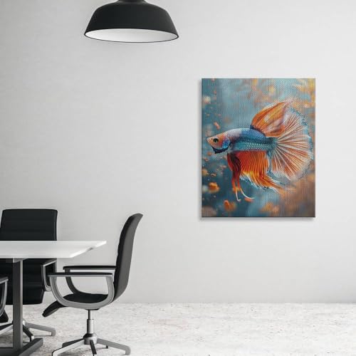 CanvasWis Betta Fish Garden Exotic Vintage Art Design 2 Printed Canvas Wall Art For Family Home Decor Living Room Bathroom Bedroom Gifts Wall Decor Keepsakes Ready to Hang - color: Design 2, size: Medium(12x16in)