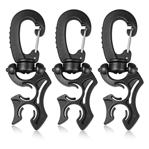 3 Pieces Scuba Hose Holder Clip, Double BCD Hose Diving Clips with Snap Hook Buckle for Scuba Diving Snorkeling Equipment Accessories - color: Black