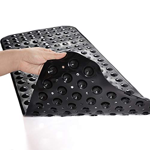 TEESHLY Bathtub Mats for Shower Tub, Extra Long Non-Slip 39 x 16 Inch Bath Mat with Drain Holes and Suction Cups, BathMat for Bathroom with Machine Washable (Opaque Black) - color: Opaque Black