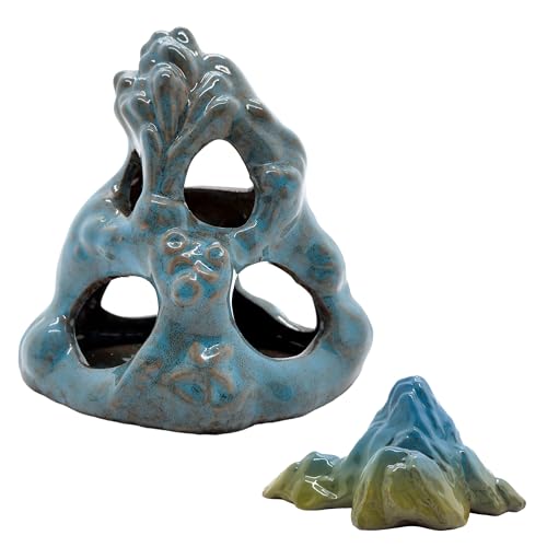 M2cbridge Aquarium Ceramic Cave Rock for Betta Shrimp Cichlid Fish Hideout Decor (Coral Cave + Mountain) - color: Coral Cave + Mountain