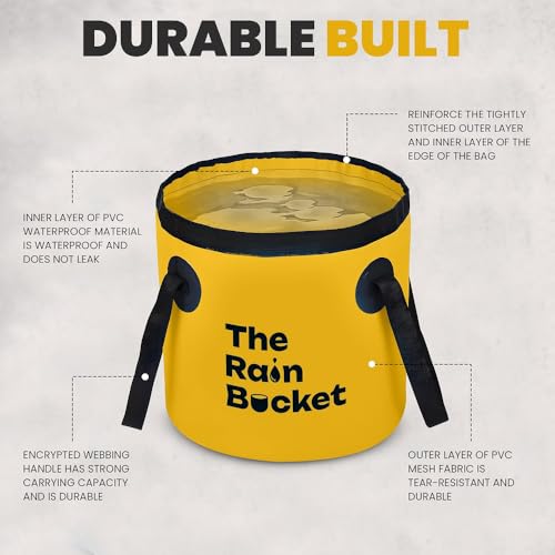 Collapsible Foldable Buckets with Handles – 3-Piece Set (10L & 15L) Bucket + 10L Water Bag with Faucet – Waterproof PVC Wash Basins for Camping, Fishing, Hiking, Car Wash – Portable & Leakproof–Yellow