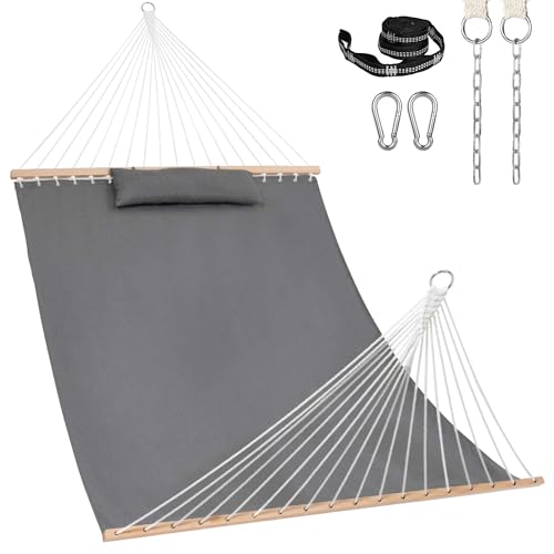Lazy Daze Hammocks 12 FT Sunbrella Fabric Hammock Non-Fading with Spreader Bars and Free Pillow Fits for 2 Persons, All Weather and Fade Resistant for Patio Yard, 450 lbs Capacity, Cast Slate - color: Cast Slate