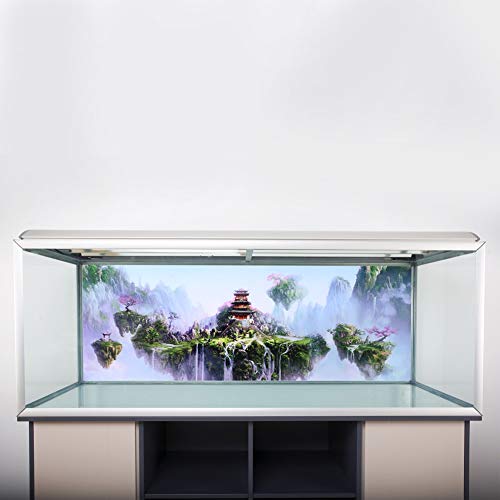 Zerodis Aquarium Background Poster, 3D PVC Adhesive Wallpaper Sticker, Sky Castle Fish Background Decoration for Aquarium (91 * 50cm) - size: 91*50cm